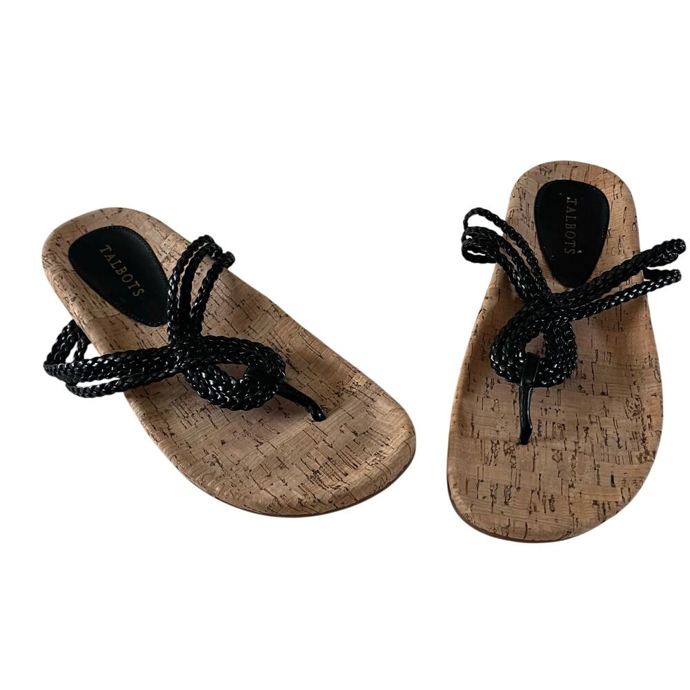 Talbots Black Faux Leather Slip On Cork Sandal Wmns Sz 9 Cruise Resortwear Beach